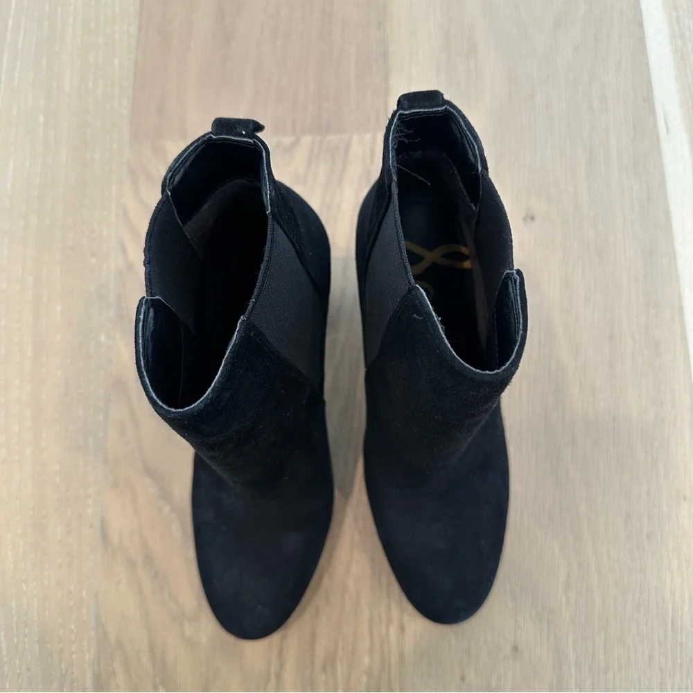 Sam Edelman Case Suede Block Heel Booties Short Ankle Boot Black Women’s 6.5